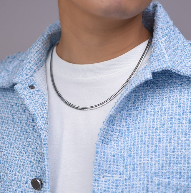 Flat Snake Bone Chain Silver Necklace | Unisex Statement Jewelry