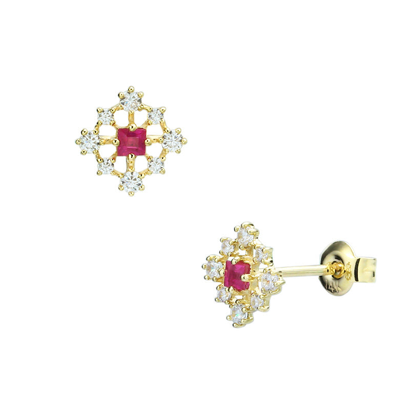 Princess Cut Square Ruby Jewelry Set | Geometric Hollow Necklace & Earrings