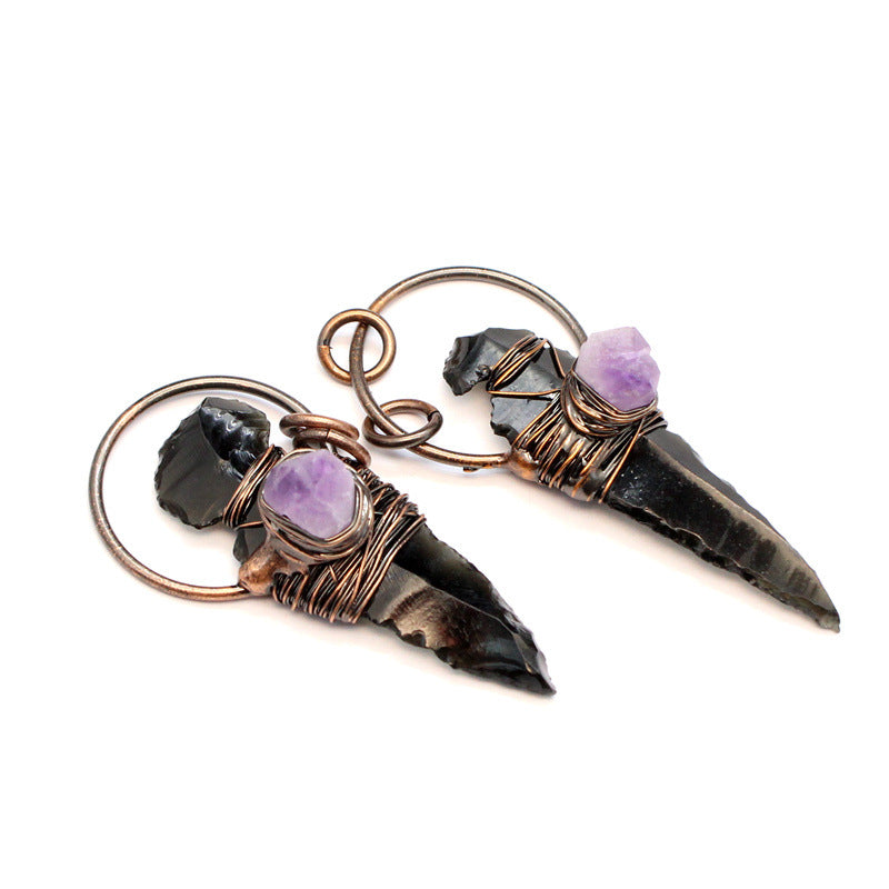 Oracle — Wire-Wrapped Obsidian & Amethyst Crystal Pendant Necklace | Heirloom Collection