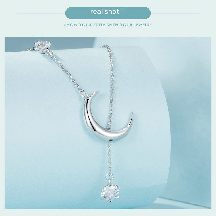 Sterling Silver Moonlight Y Necklace with Zircon Drop