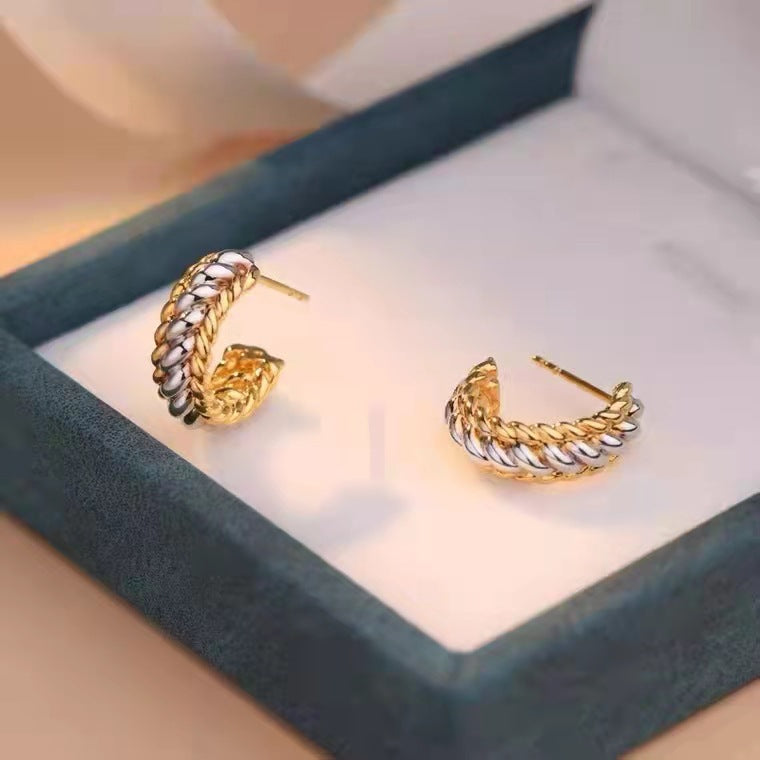 18K Gold & Sterling Silver Braided Hoop Earrings | Elegant Two-Tone Jewelry