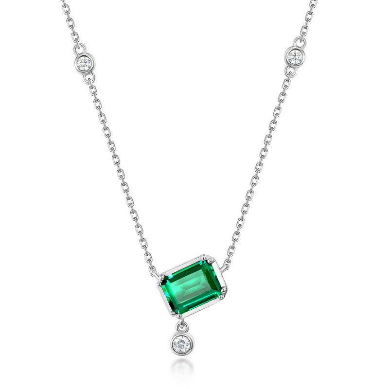 Emerald Cut Green Gemstone Necklace in Sterling Silver