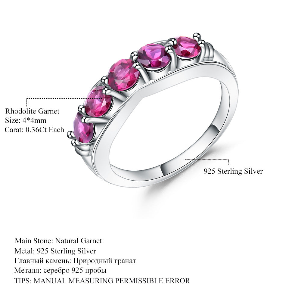 Rose Garnet Band Ring | 925 Sterling Silver Natural Gemstone Ring