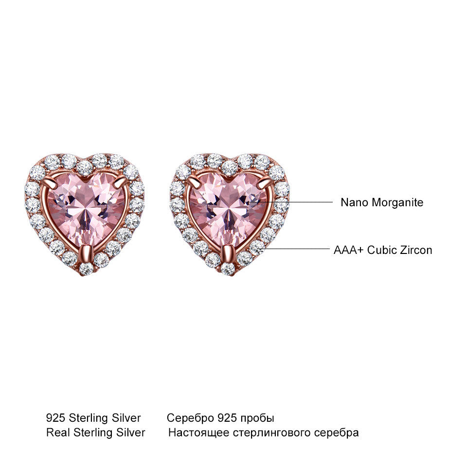 925 Sterling Silver Morganite Heart-Shaped Stud Earrings | Women’s Gemstone Jewelry