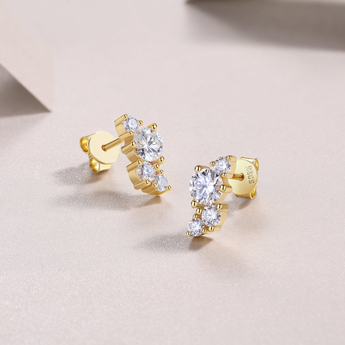 Four-Stone Moissanite Stud Earrings | Light Shadow Design in S925 Silver, Gold-Plated