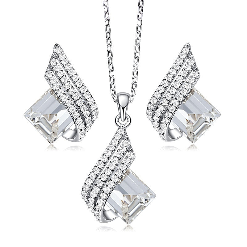 Sterling Silver Crystal Necklace & Earring Set for Women