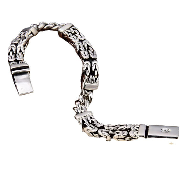Men’s Solid 925 Sterling Silver Chain Bracelet – 11mm Handmade Vintage Link