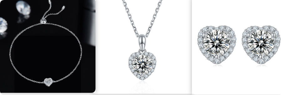 925 Sterling Silver Moissanite Jewelry Collection | Necklace, Earrings & Bracelet