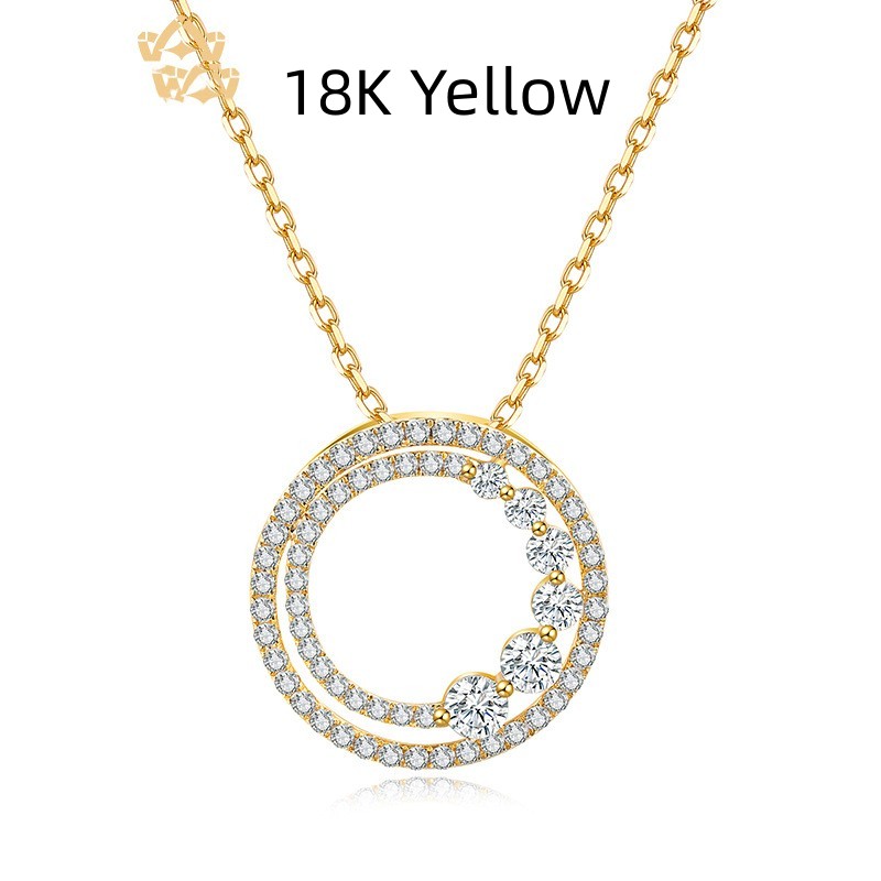 18K Gold Moissanite Circle Necklace | Pavé Eternity Pendant