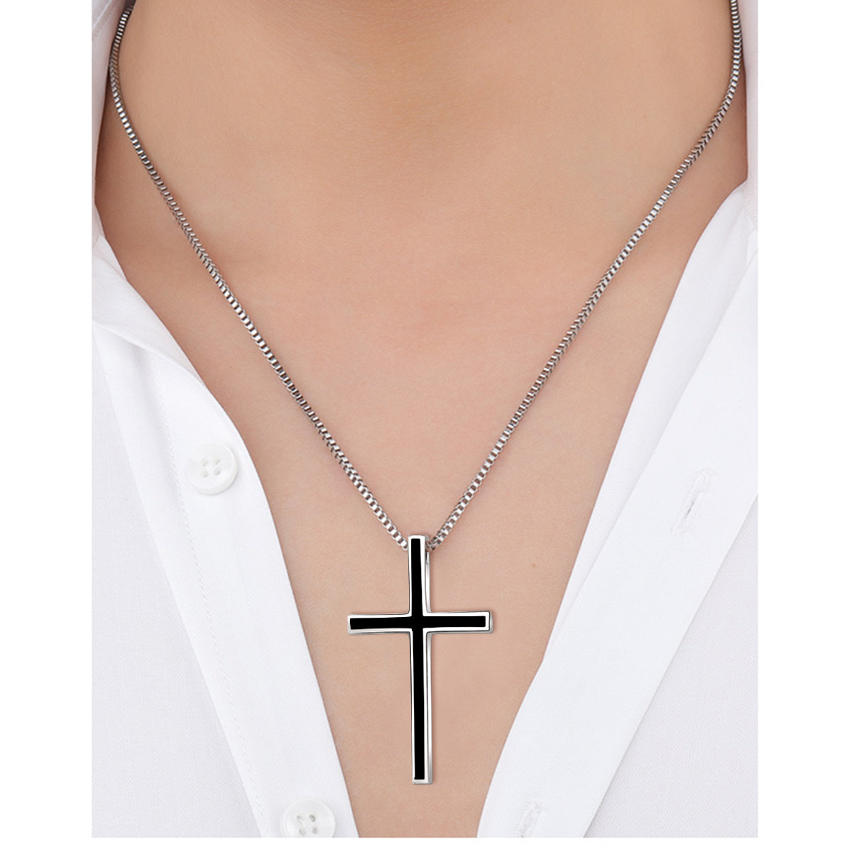 Men’s Black Cross Necklace | Solid 925 Sterling Silver Faith Pendant