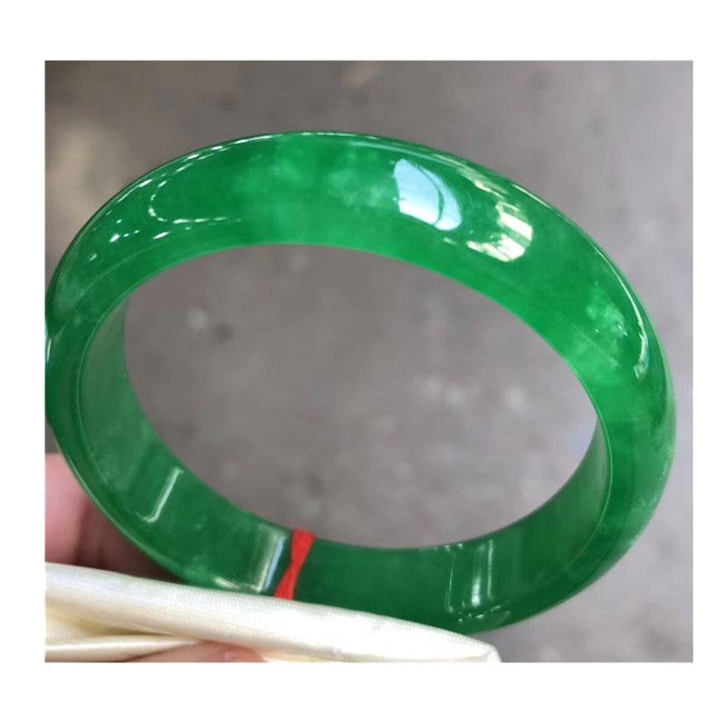 Women’s Natural Ice Jadeite Bangle Bracelet – Polished Green Jade with Certificate