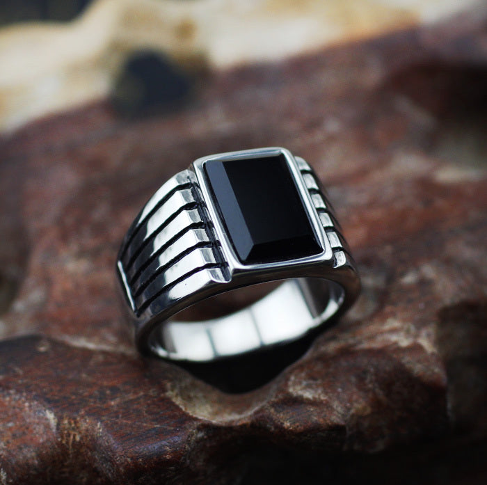 Men's Black Agate Ring | Sterling Silver Jewelry