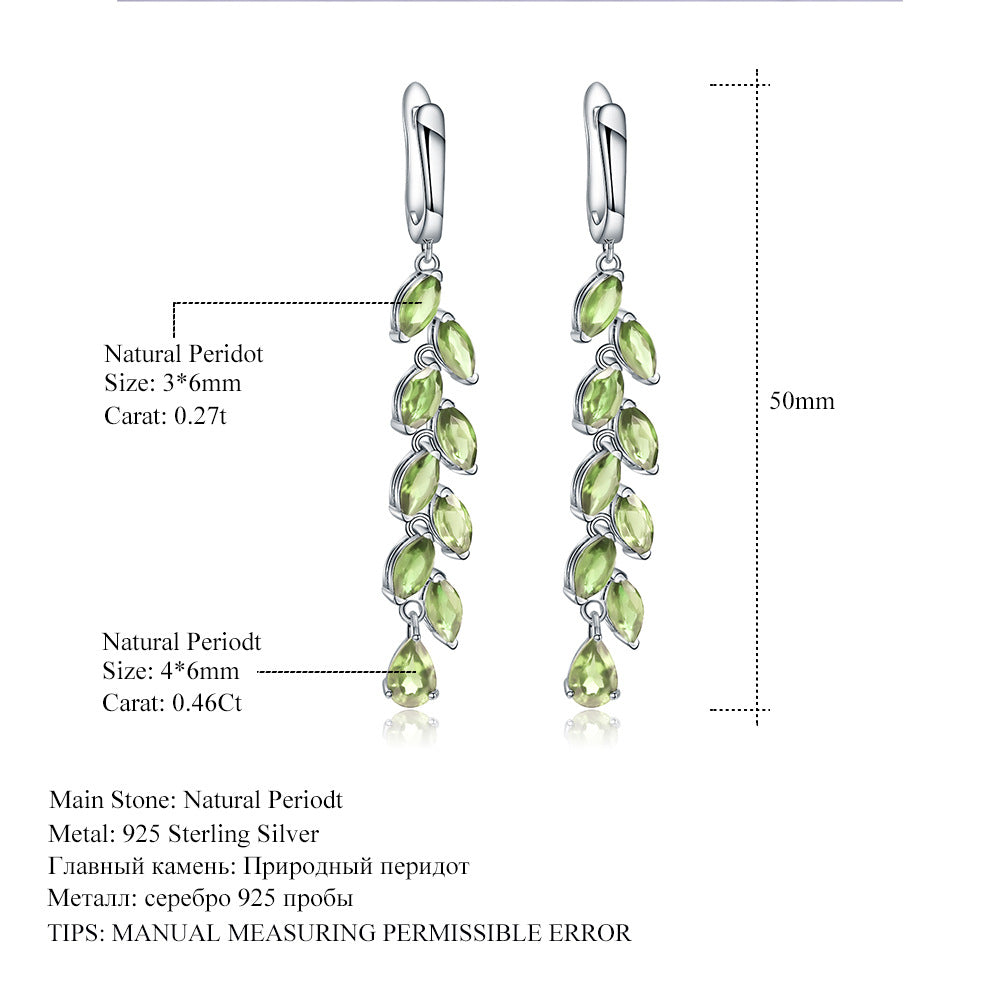 Olivine Earrings Silver Earrings Natural Gem Jewelry Luxury Earrings European Style Earrings Inlaid Gem Earrings