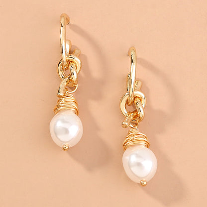 Knotted Hand-wrapped Pearl Earrings Jewelry Earrings C-shaped Simple And Versatile Elegant Earrings