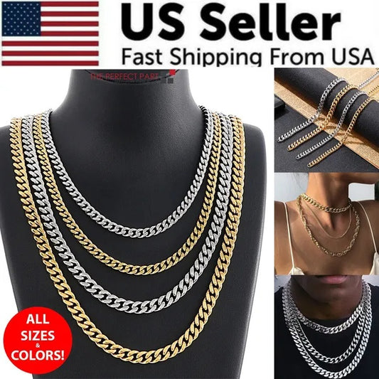 Unisex Stainless Steel Cuban Chain Necklace | Gold & Silver Curb Link