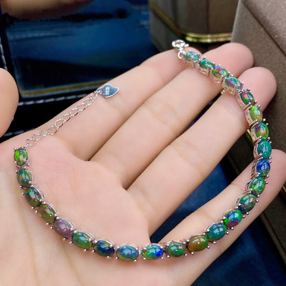 Women’s Natural Black Opal Bracelet – Multicolor Fire Opal in 925 Sterling Silver