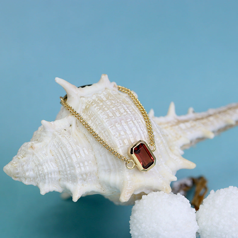 Garnet Chain Ring | Gold-Tone Silver Adjustable Ring for Women