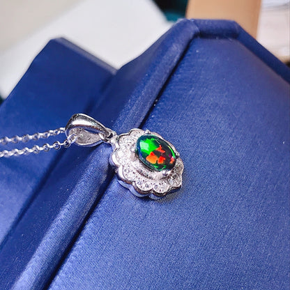 Natural Black Opal Necklace | Petite Sterling Silver Gemstone Pendant