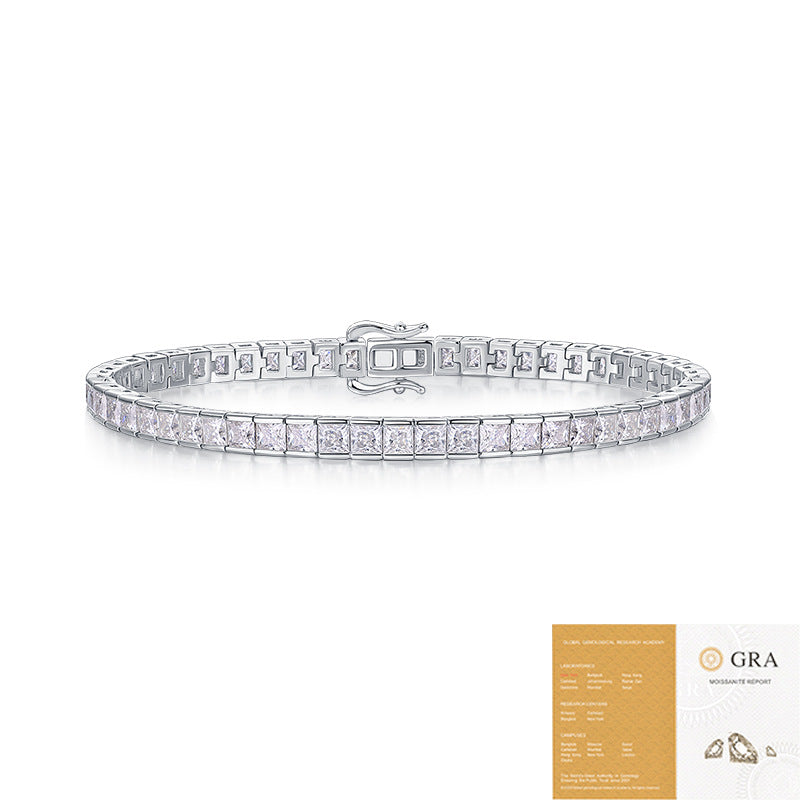 S925 Sterling Silver Square Tennis Bracelet – Classic Elegant Design