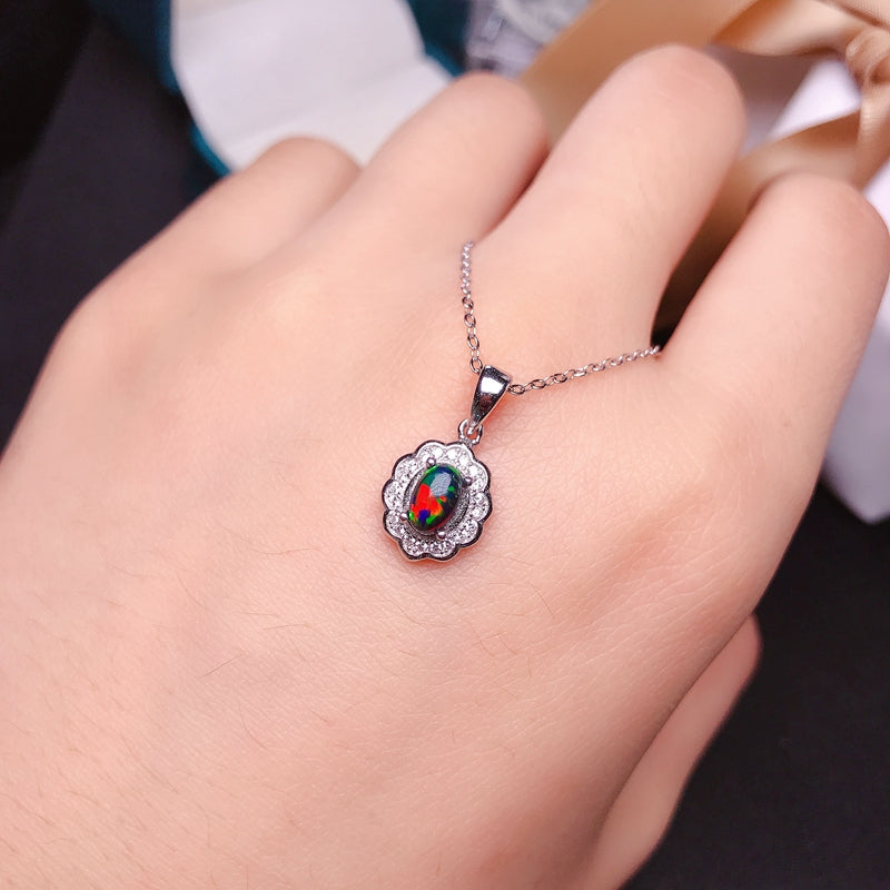 Natural Black Opal Necklace | Petite Sterling Silver Gemstone Pendant