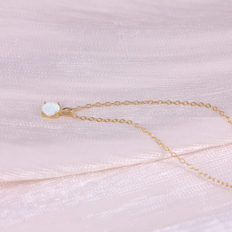 14K Gold Natural Opal Solitaire Necklace | Minimal Fine Jewelry Pendant