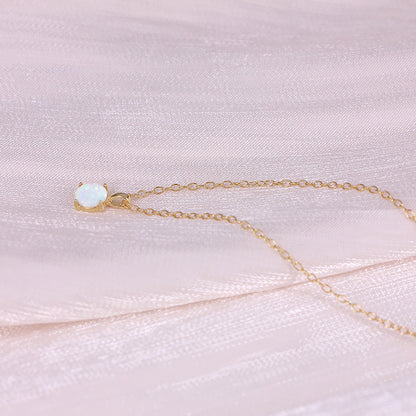 14K Gold Natural Opal Solitaire Necklace | Minimal Fine Jewelry Pendant