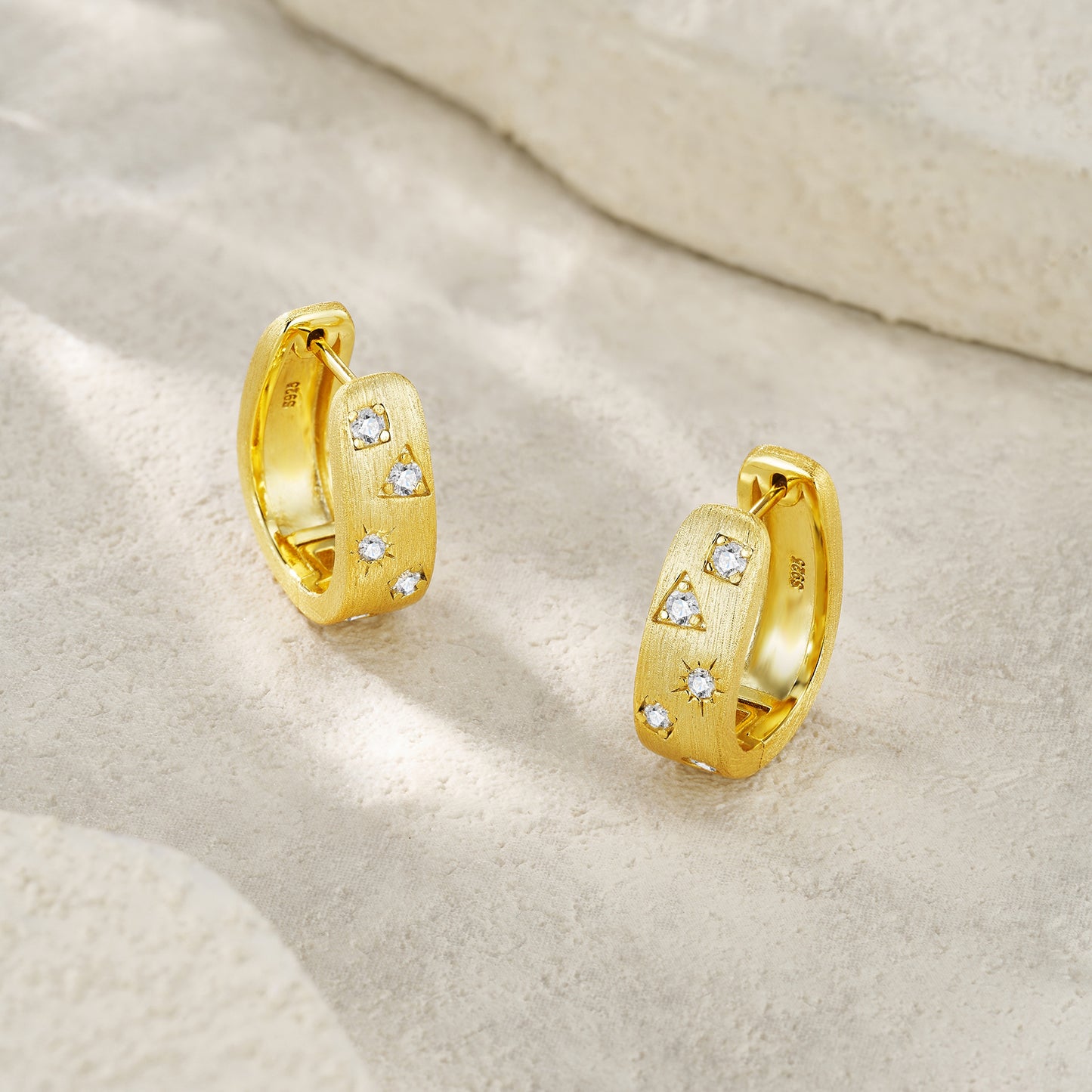 Star Track Moissanite Huggie Earrings | S925 Sterling Silver, 18K Gold Electroplated | Geometric Luxury Studs