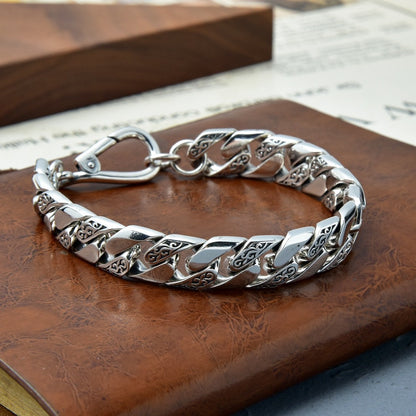 Men’s S925 Sterling Silver Rattan Pattern Chain Bracelet | Bold Personalized Jewelry