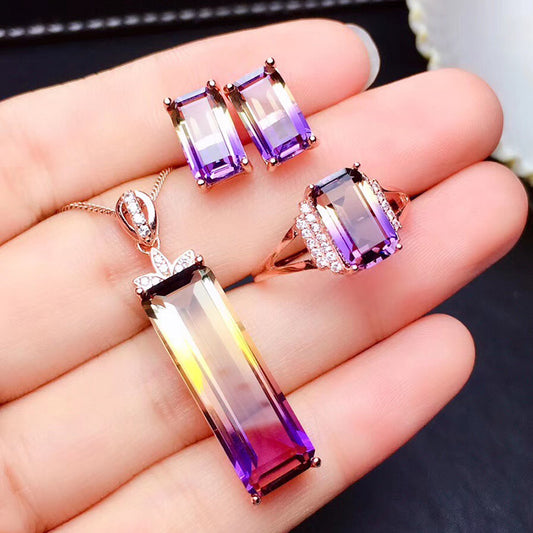 Oversized Amethyst Jewelry Set | Sterling Silver Ring, Pendant & Earrings (Hypoallergenic)