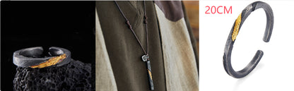 Men’s Pure Silver Personalized Bracelet | Retro Design with 24K Gold Accents