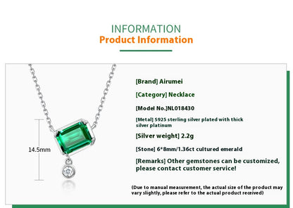 Emerald Cut Green Gemstone Necklace in Sterling Silver
