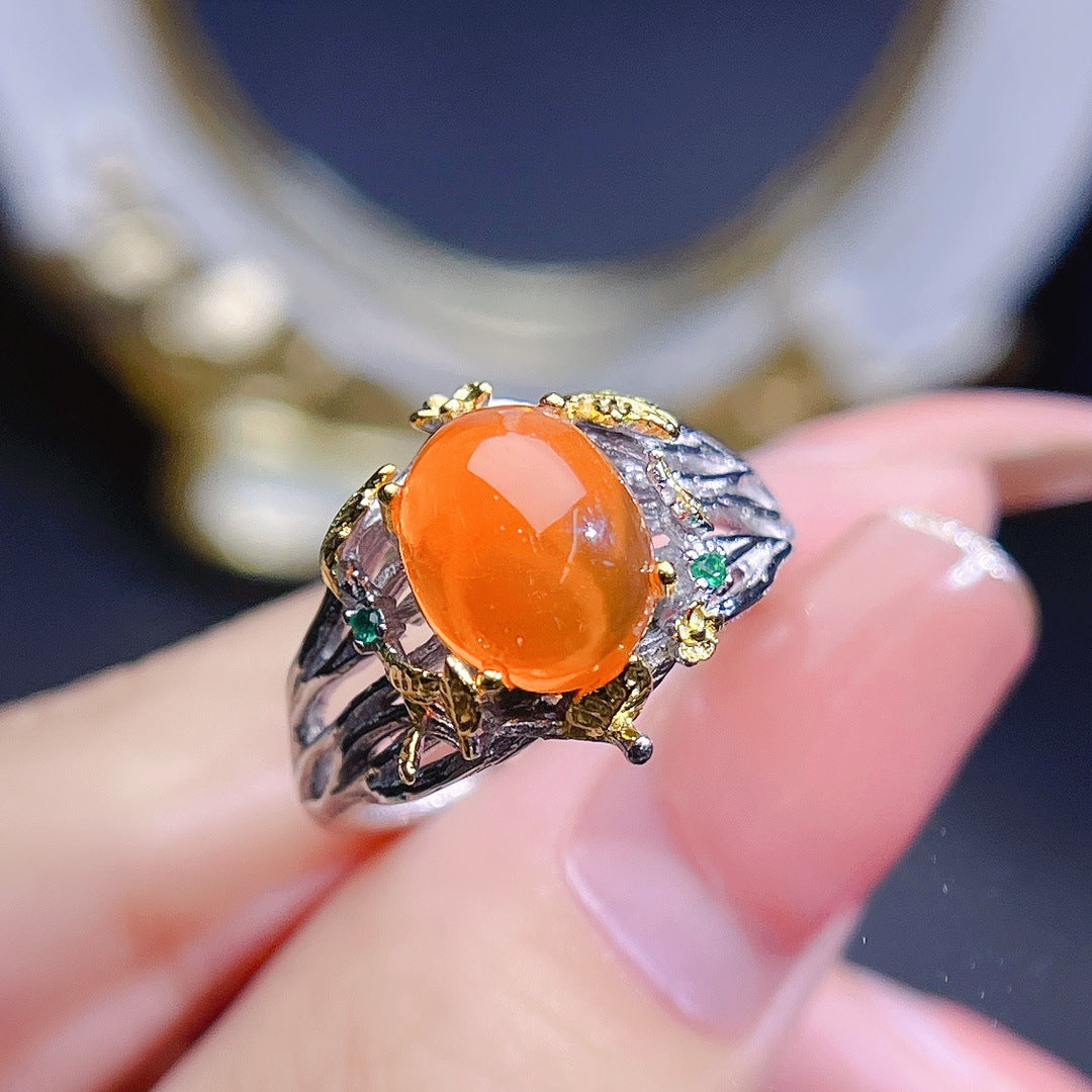 Natural Fire Opal Ring | S925 Sterling Silver