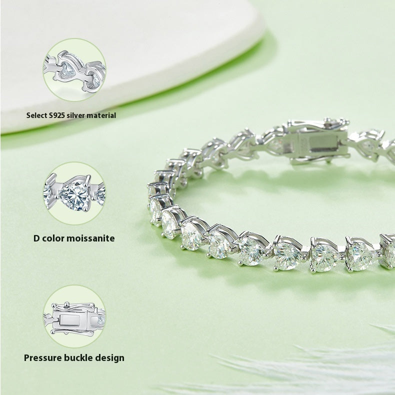 S925 Sterling Silver Moissanite Tennis Bracelet – Platinum Finish