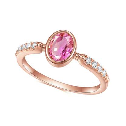 Pink Corundum Inlay Ring | Rose Gold-Plated Sterling Silver Jewelry