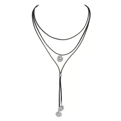 Layered Velvet Cord Lariat Necklace | Crystal Drop Pendant