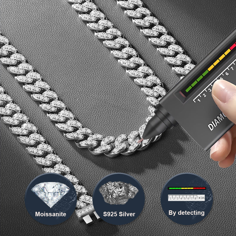 Moissanite Cuban Chain Necklace | Gold-Plated Silver Luxury Statement Piece