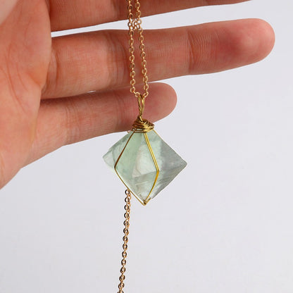 Verdant Axis — Green Fluorite Octahedron Pendant