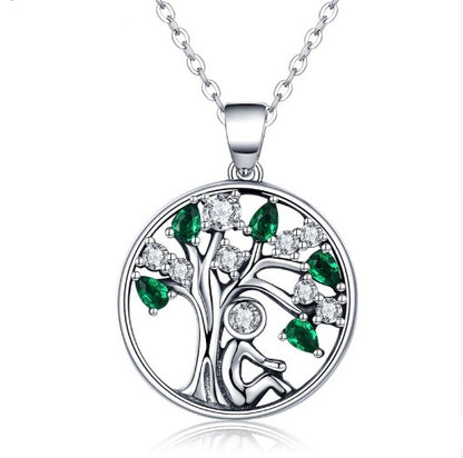 925 Sterling Silver Tree of Life Necklace | Zircon Symbolic Pendant