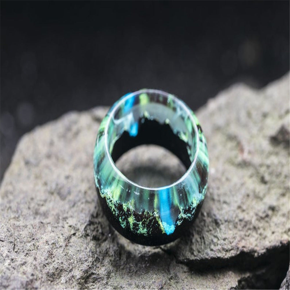 Resin Wood Glow Ring | Aurora Starry Sky Design for Men & Women