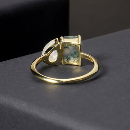 925 Sterling Silver Agate Ring | Square & Oval Multi-Gemstone Design