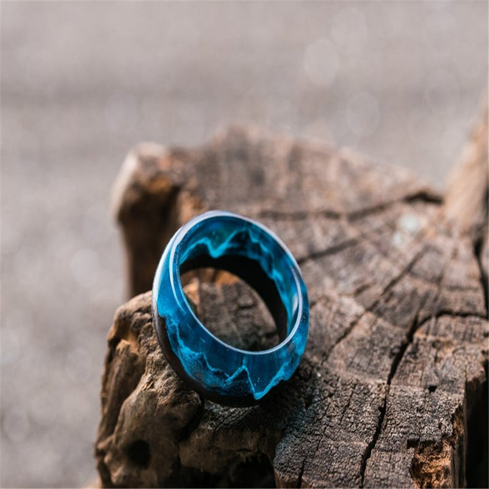 Resin Wood Glow Ring | Aurora Starry Sky Design for Men & Women