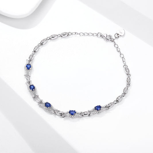 Natural Sapphire Tennis Bracelet | Platinum-Plated 925 Sterling Silver