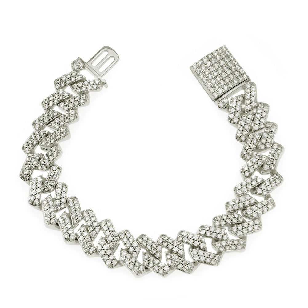 Men’s Gold-Tone Cuban Link Bracelet with Iced Stones