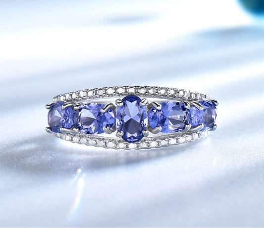 Oval Tanzanite-Color Crystal Ring | 925 Sterling Silver Band