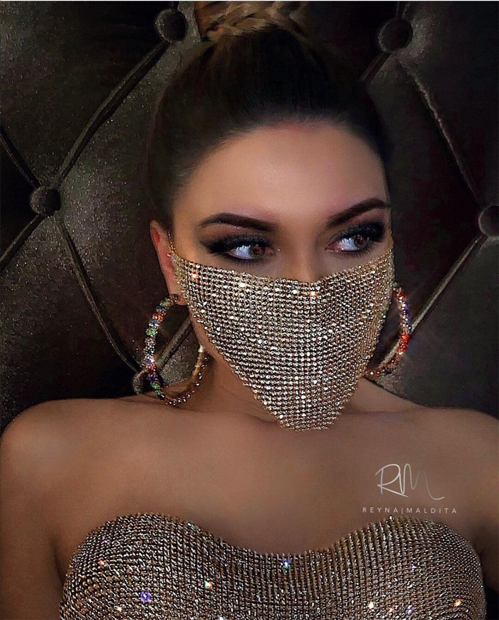 Crystal Rhinestone Face Mask | Glam Statement Festival Jewelry