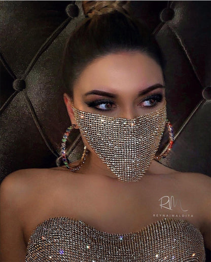 Crystal Rhinestone Face Mask | Glam Statement Festival Jewelry