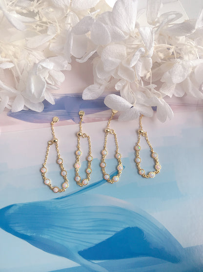S925 Sterling Silver Gold-Plated Opal Chain Adjustable Ring