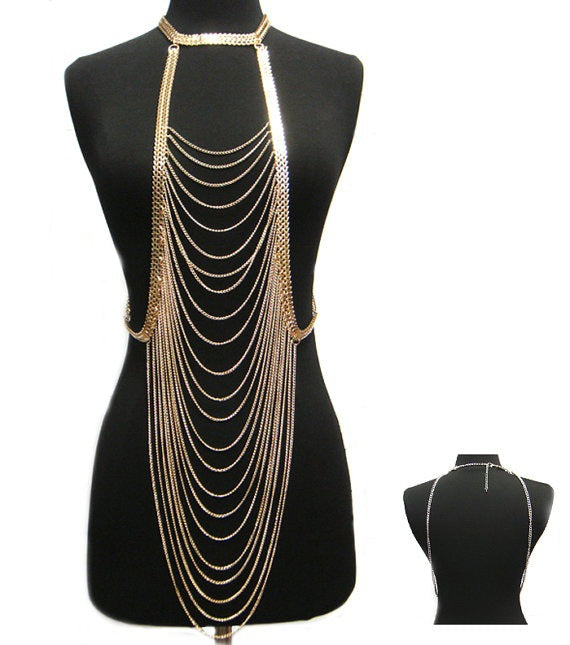 Long Layered Back Body Chain | Elegant Draped Statement Jewelry