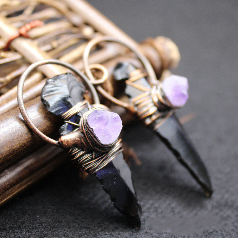 Oracle — Wire-Wrapped Obsidian & Amethyst Crystal Pendant Necklace | Heirloom Collection