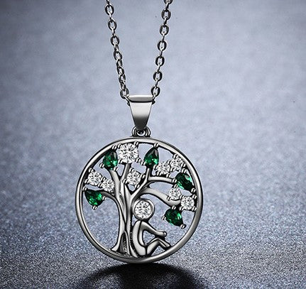 925 Sterling Silver Tree of Life Necklace | Zircon Symbolic Pendant